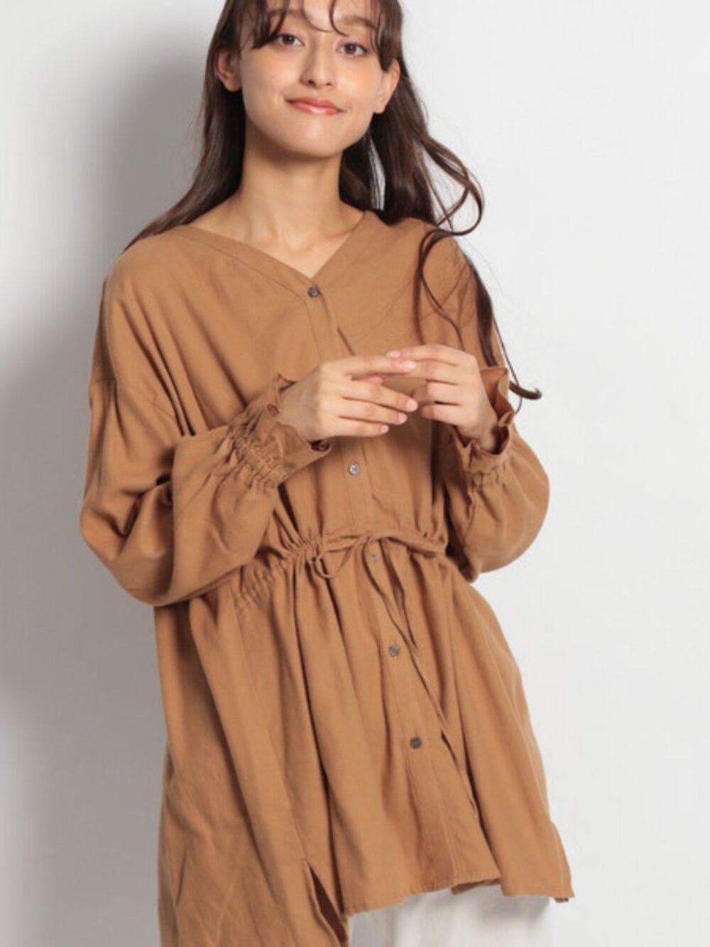Niko and ... V-Neck Drawstring Waist Long-Sleeve Button Down Tunic Top  3